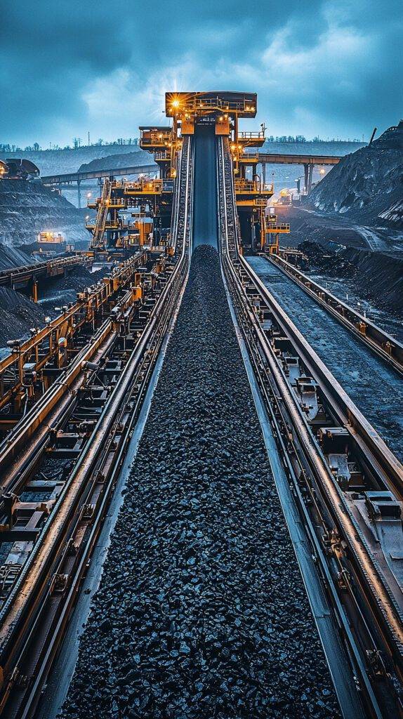Mining equipment lubrication for coal conveyor belt systems at a mining facility